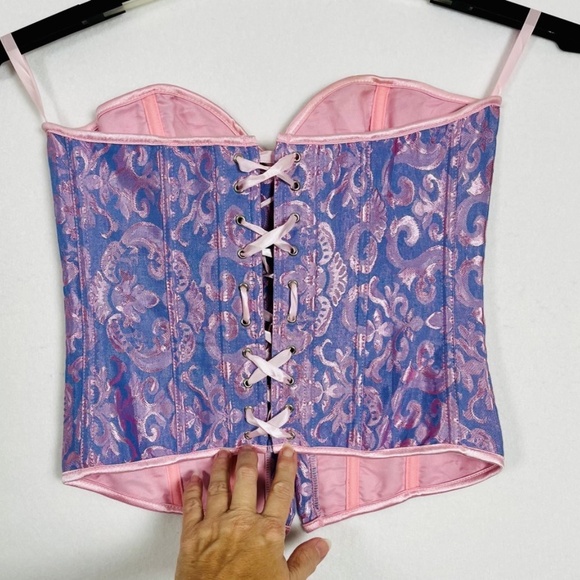 Women's M Lace Up Corset Pastels Jacquard Satin Fairycore Coquette Adjustable - Picture 4 of 7